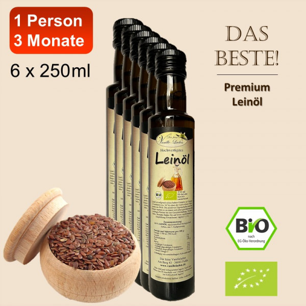 3-Monats-Empfehlung für 1 Person / BIO-Leinöl (6 x 250 ml)